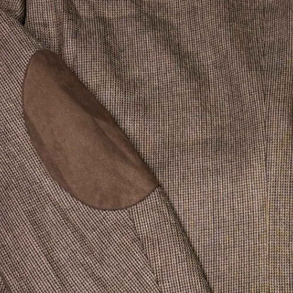 Stafford Essentials Classic Fit Wool Blazer Brown Herringbone Elbow Patches‎ 44L